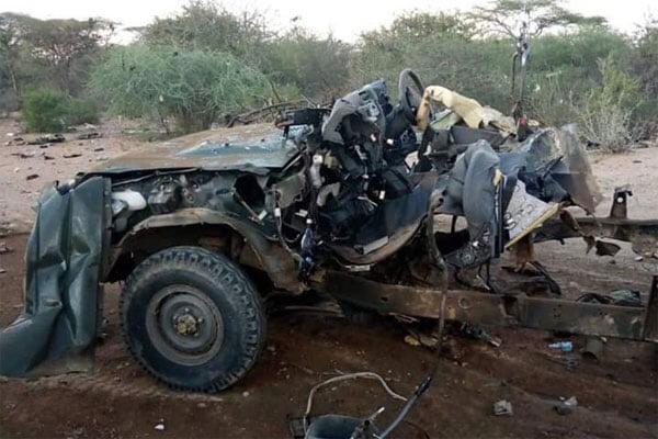 Photo of vehicle blown-up by Islamic militants in Kenya